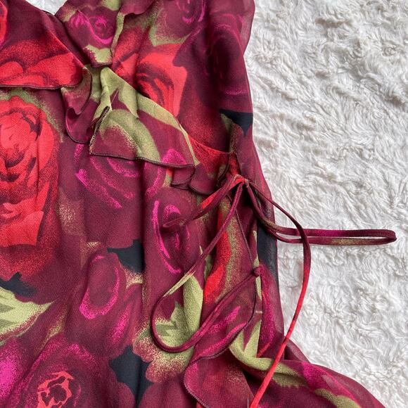 bebe 100% silk rose floral print halter slip dress slipdress fairy roses red S - Picture 7 of 16